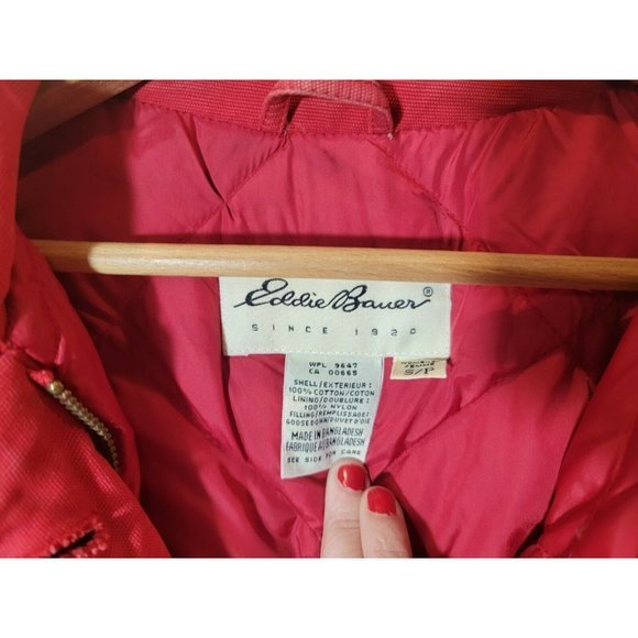 Women Eddie Bauer Small S Canvas Jacket Heavy Red - Picture 5 of 12